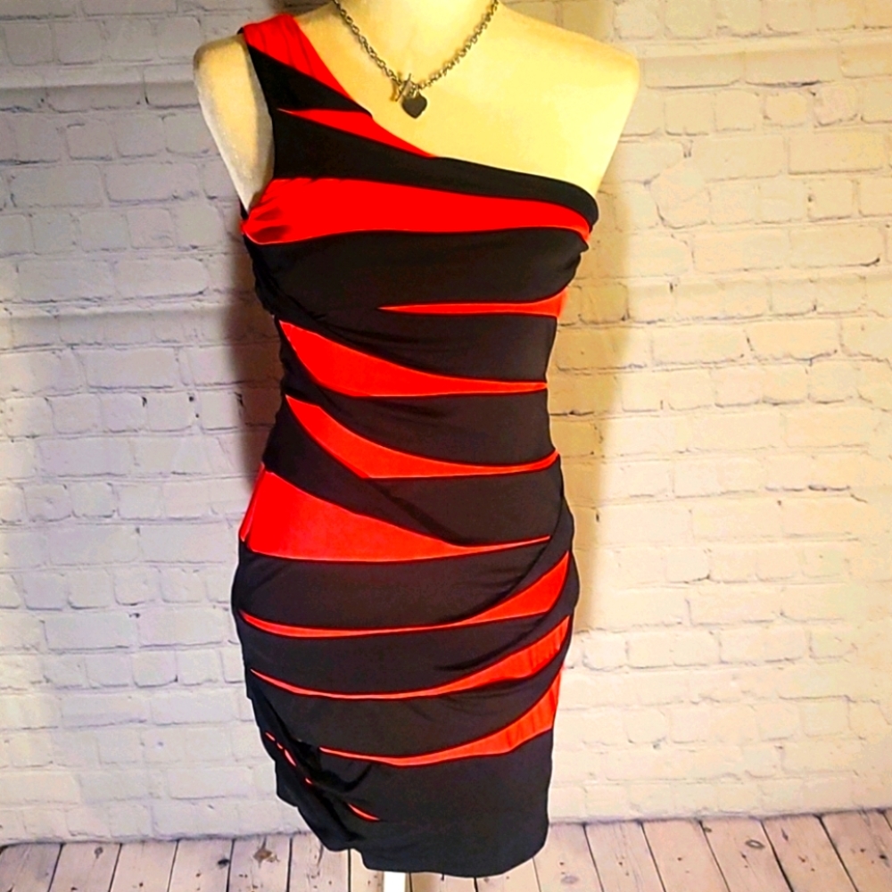 Black & Neon Orange Bandade Dress